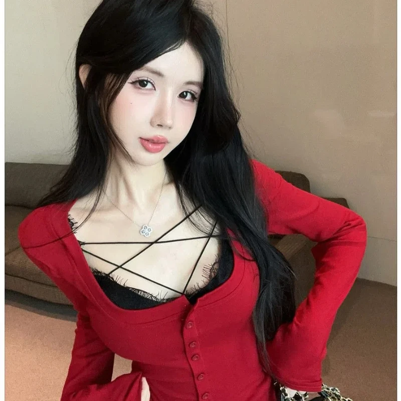 Tops for Hot Girls Pure Lust and Scheming Pullovers Fake Two-piece Spliced T-shirts for Inner Layering
Tops for Hot Girls Pure Lust and Scheming Pullovers Fake Two-piece Spliced T-shirts for Inner Layering