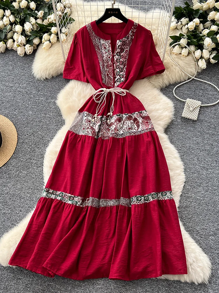 Women Summer Vestidos French Retro Embroidery Waist Cinched Round Neck Slimming Temperament Elegant Short Sleeved Dress DS191
Women Summer Vestidos French Retro Embroidery Waist Cinched Round Neck Slimming Temperament Elegant Short Sleeved Dress DS191