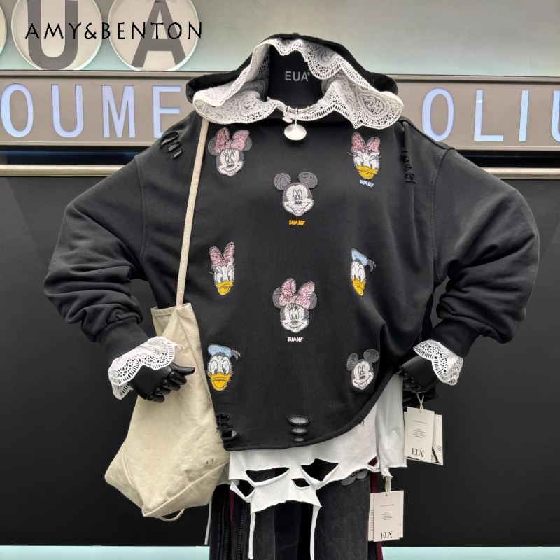 Heavy Embroidery Cartoon Lace Hooded Sweatshirt For Women Fashion Loose Design Sense Top 2025 Autumn New Hoodies Pullover Jacket
Heavy Embroidery Cartoon Lace Hooded Sweatshirt For Women Fashion Loose Design Sense Top 2025 Autumn New Hoodies Pullover Jacket