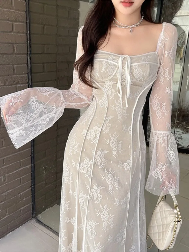 Fashion Flared Sleeve Dress For Women 2025 New Elegant Sexy Lace Long Dresses Female Casual Holiday Evening Party Vestidos
Fashion Flared Sleeve Dress For Women 2025 New Elegant Sexy Lace Long Dresses Female Casual Holiday Evening Party Vestidos