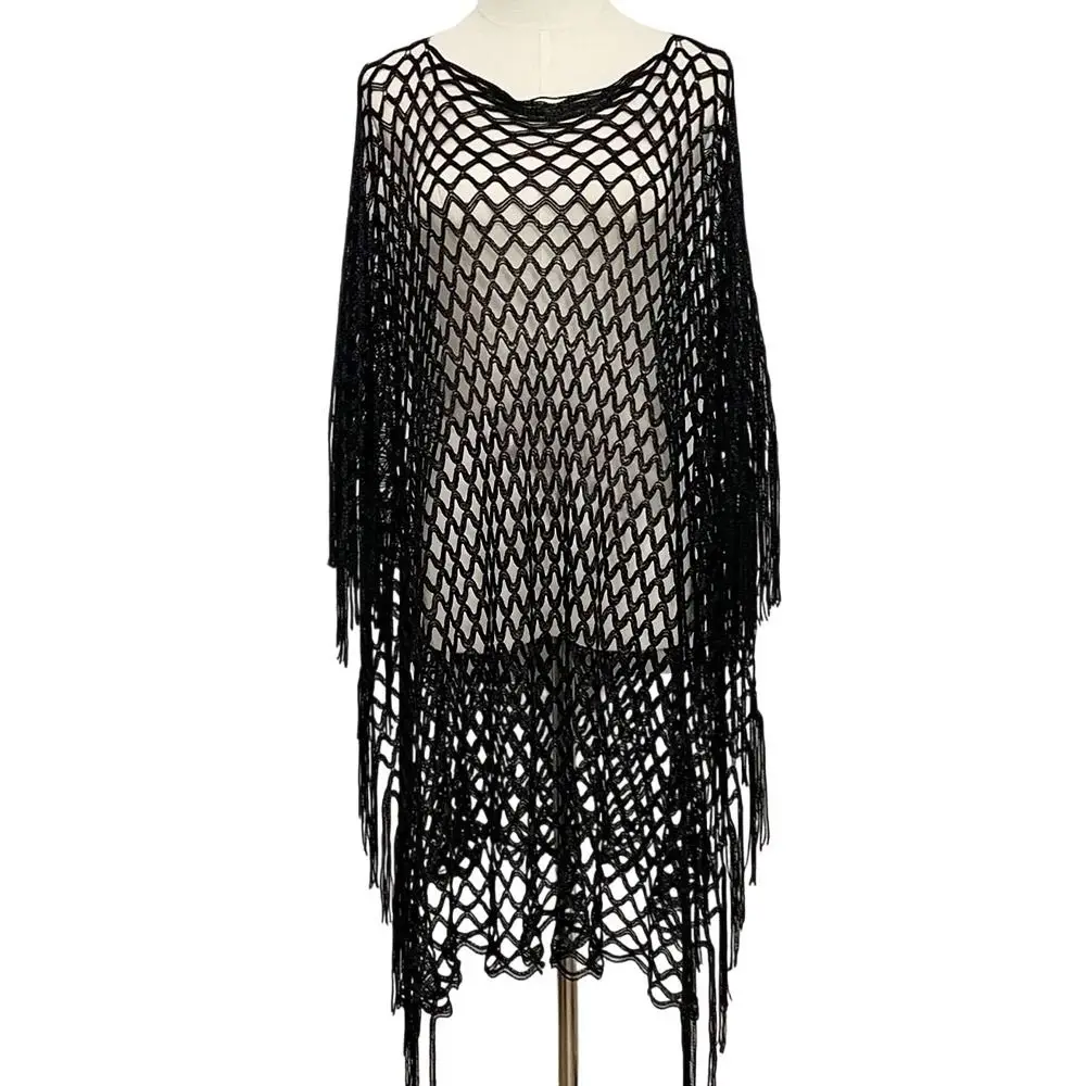 Простой дизайн, золотисто-серебристая сетчатая накидка-жакет, ажурное вязаное пончо с кисточками, кружевное пляжное полотенце для защиты от солнца
Простой дизайн, золотисто-серебристая сетчатая накидка-жакет, ажурное вязаное пончо с кисточками, кружевное пляжное полотенце для защиты от солнца