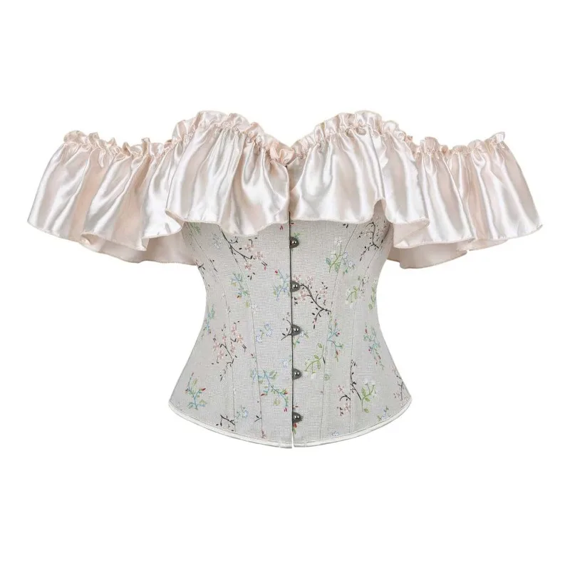 Women Off Shoulder Ruffle Corset Top Floral Print Satin Puff Sleeve Slimming Tummy Control Shapewear for Victorian Party Wedding
Women Off Shoulder Ruffle Corset Top Floral Print Satin Puff Sleeve Slimming Tummy Control Shapewear for Victorian Party Wedding