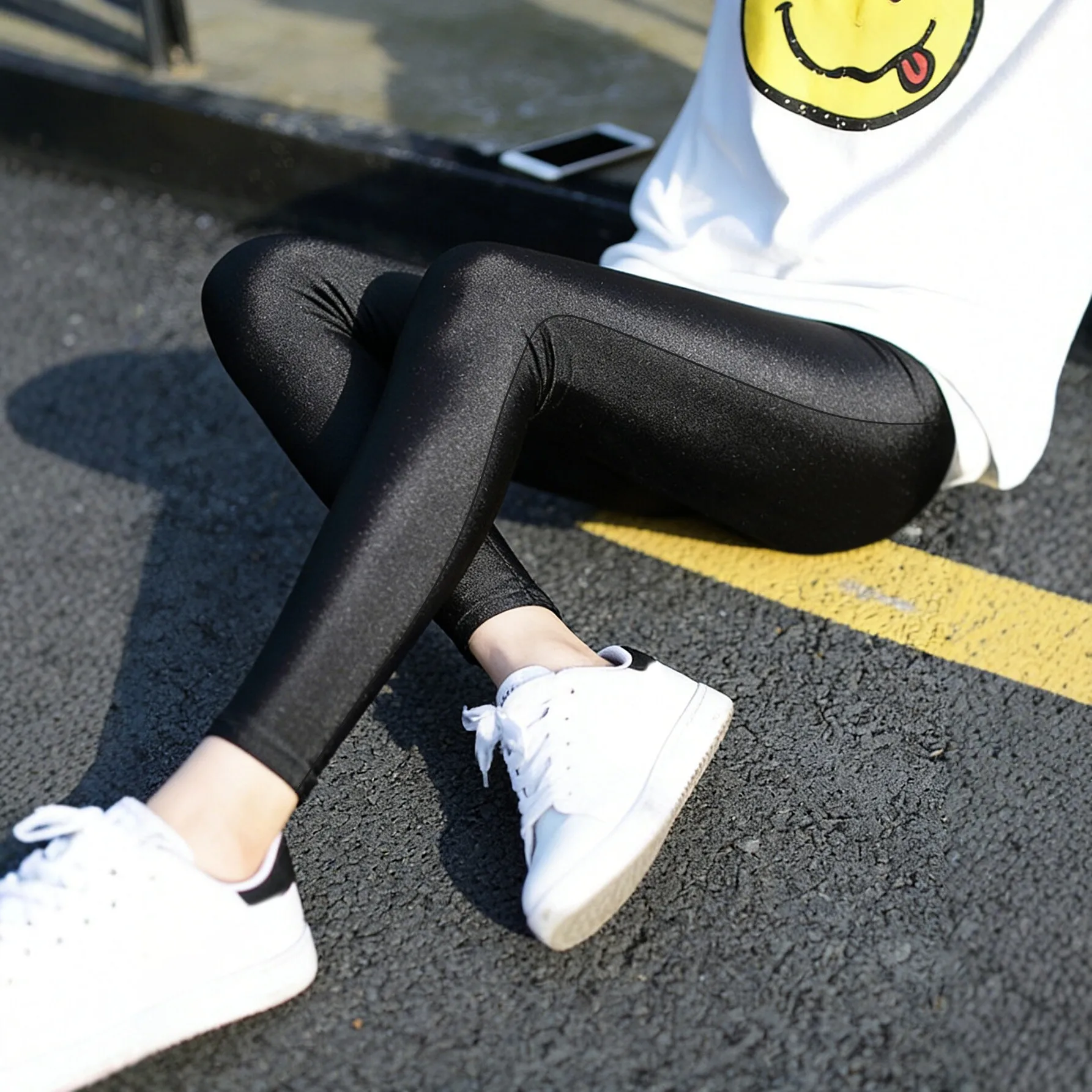 Women's High Elastic Shiny Bottoming Leggings Mid Waist Nine-Point Slim Fit Solid Black Casual Skinny Pants for Spring & Summer
Women's High Elastic Shiny Bottoming Leggings Mid Waist Nine-Point Slim Fit Solid Black Casual Skinny Pants for Spring & Summer