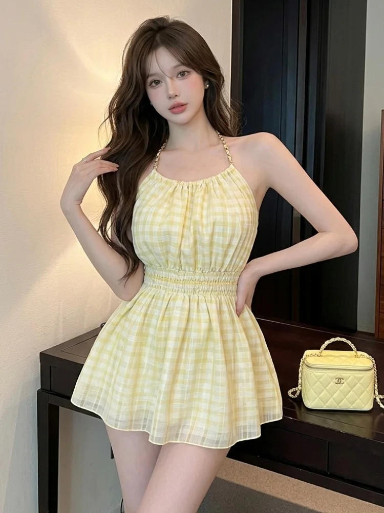 Summer New Style Sexy Shoulder Bared Plaid Neck Hanging Strap Long Waist Inward High Doll Shirt Korean Version Slim ...
Summer New Style Sexy Shoulder Bared Plaid Neck Hanging Strap Long Waist Inward High Doll Shirt Korean Version Slim ...