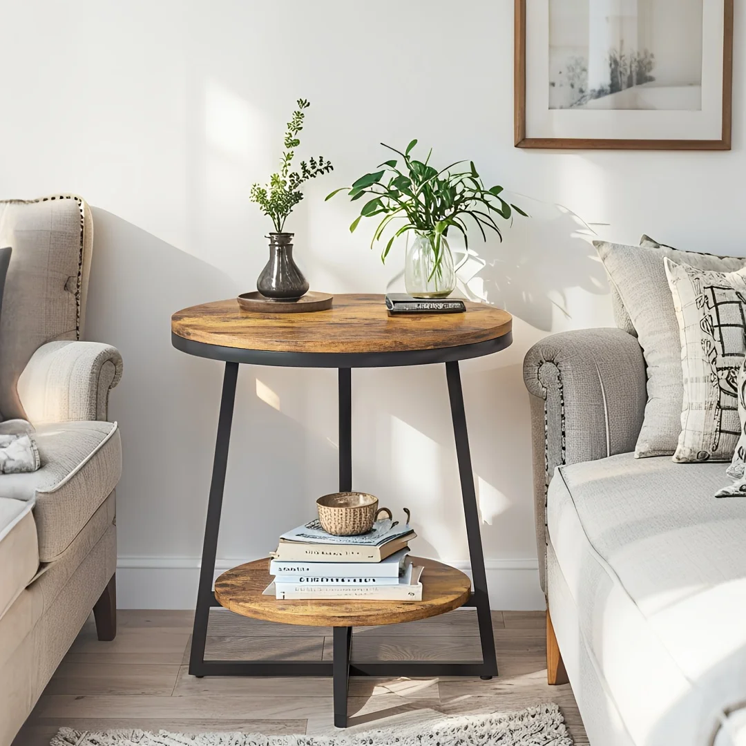 1pc Rustic Brown Coffee Round 2-Tier Wooden End Table with Storage Shelf - Industrial Metal Accent Nightstand for Bedroom
1pc Rustic Brown Coffee Round 2-Tier Wooden End Table with Storage Shelf - Industrial Metal Accent Nightstand for Bedroom