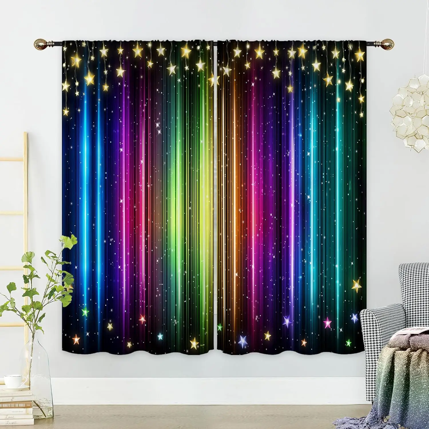 Rainbow Star Curtains Colorful Light Beam Print for Kids Room Window Party Decor
Rainbow Star Curtains Colorful Light Beam Print for Kids Room Window Party Decor