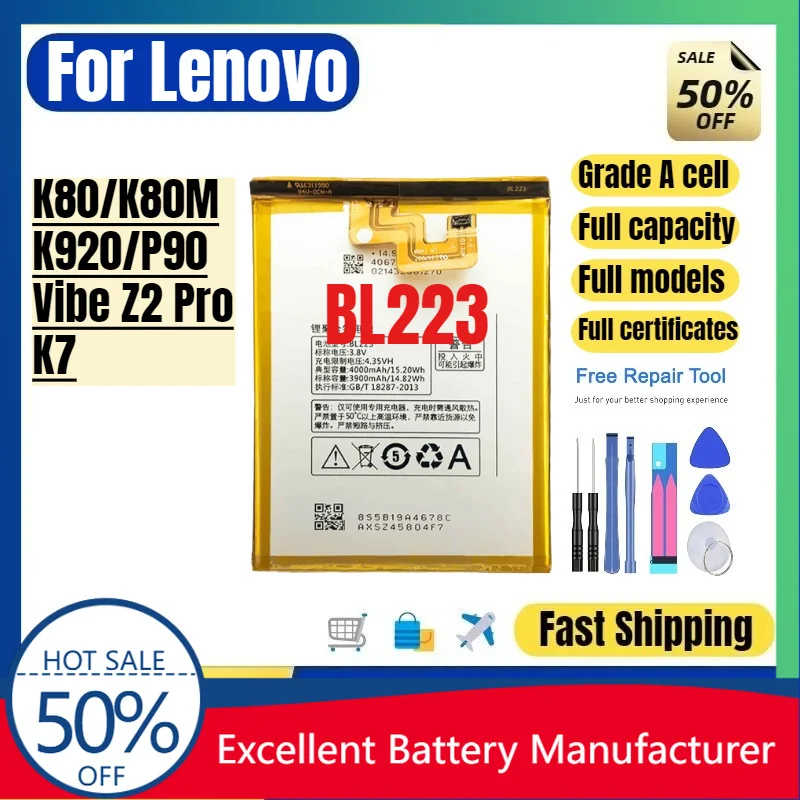 0 Cycle BL223 Battery for Lenovo K80 K80M P90 Phone High Quality Replacement Battery Lithium Polymer Grade A Cell Bateria
0 Cycle BL223 Battery for Lenovo K80 K80M P90 Phone High Quality Replacement Battery Lithium Polymer Grade A Cell Bateria