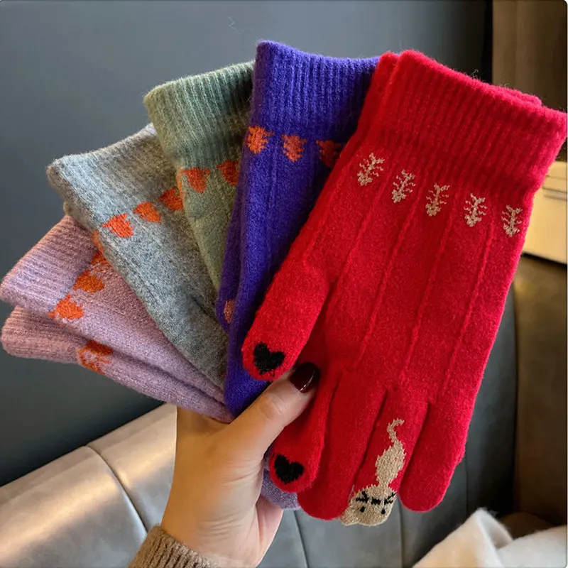 Winter Double Layer Fleece Gloves for Women Cute Cats Screen Gloves Full Finger Knitted Mittens Men Thickened Wool Gloves
Winter Double Layer Fleece Gloves for Women Cute Cats Screen Gloves Full Finger Knitted Mittens Men Thickened Wool Gloves