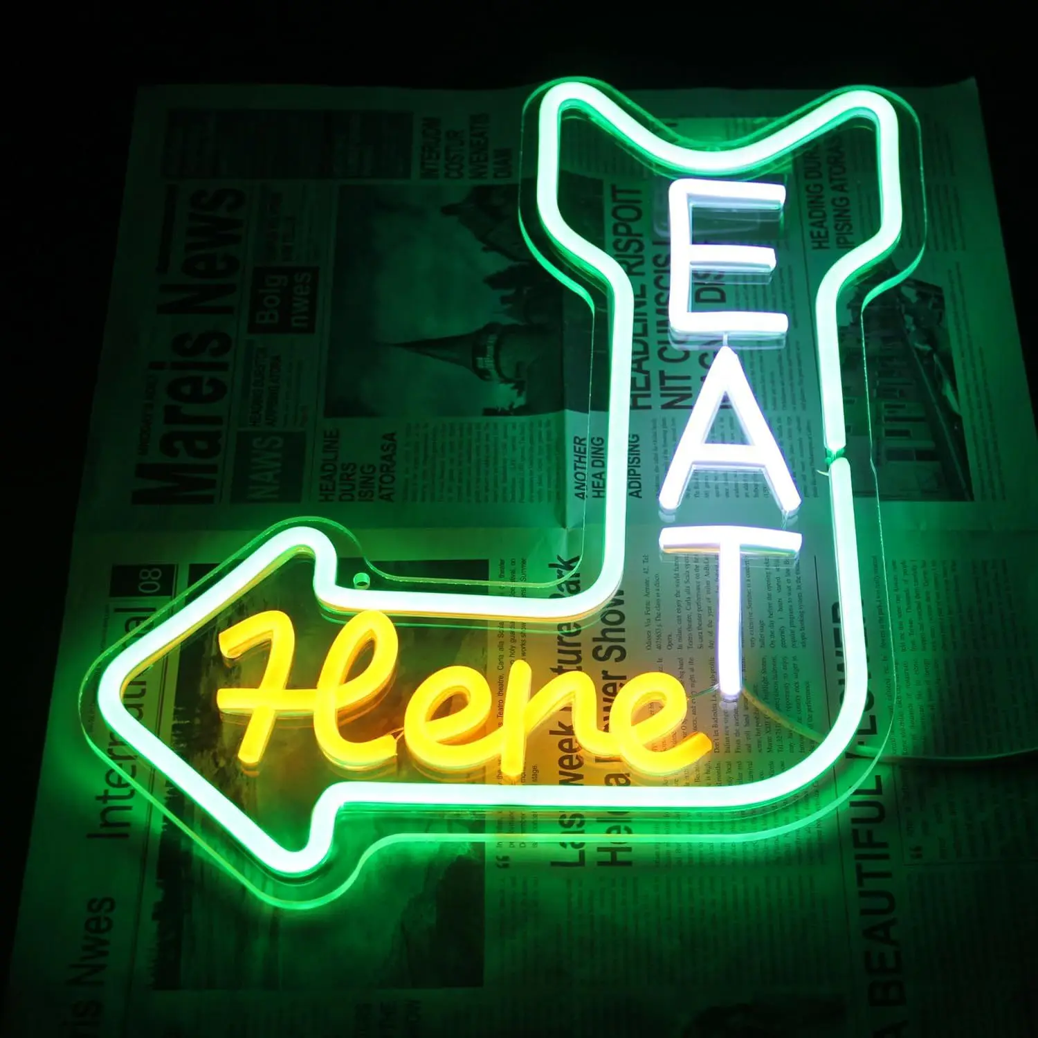 Светодиодный неоновый свет Eat Here — питание от USB, с диммером, регулируемой яркостью, идеально подходит для ресторанов, кафе, кухонного декора
Светодиодный неоновый свет Eat Here — питание от USB, с диммером, регулируемой яркостью, идеально подходит для ресторанов, кафе, кухонного декора