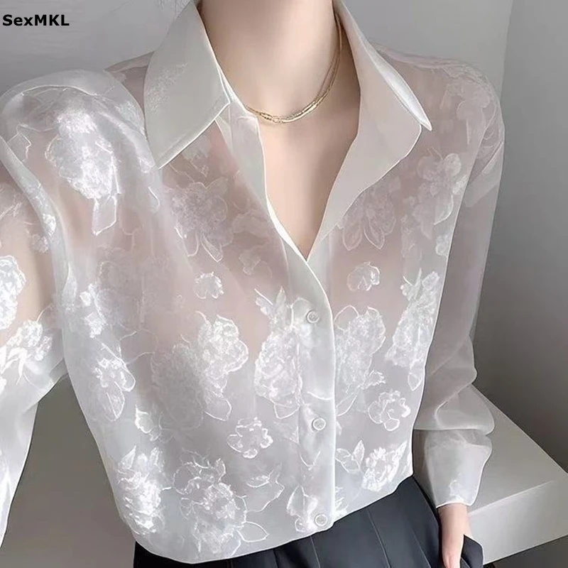 Women's See Through White Shirts Elegant Korean Clothes Long Sleeve Button Up y2k Tops Office Ladies Chiffon Blouses Sun Shirt
Women's See Through White Shirts Elegant Korean Clothes Long Sleeve Button Up y2k Tops Office Ladies Chiffon Blouses Sun Shirt
