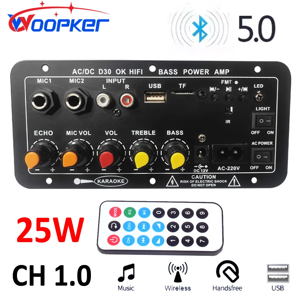 WOOPKER D30 аудиоусилитель широкий 25 Вт Bluetooth5.0 звук с тяжелыми басами беспроводной радиомодуль TF USB сабвуфер для домашнего караоке автомобиля
WOOPKER D30 аудиоусилитель широкий 25 Вт Bluetooth5.0 звук с тяжелыми басами беспроводной радиомодуль TF USB сабвуфер для домашнего караоке автомобиля