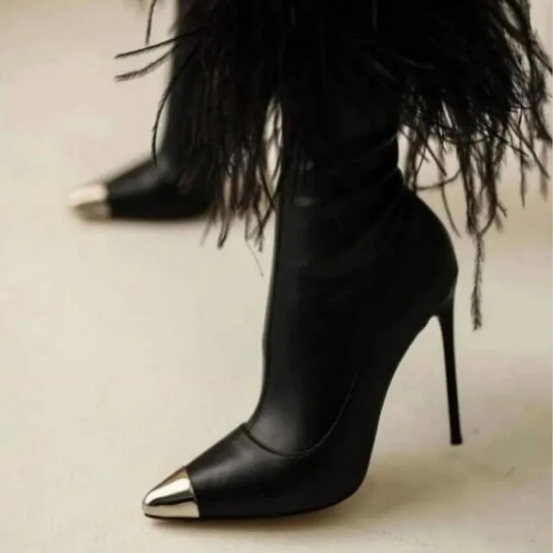 Metal Pointed Toe Woman Ankle Boots Black White PU Leather Big Size Spring Autumn High Heels Modern Dress Shoes
Metal Pointed Toe Woman Ankle Boots Black White PU Leather Big Size Spring Autumn High Heels Modern Dress Shoes