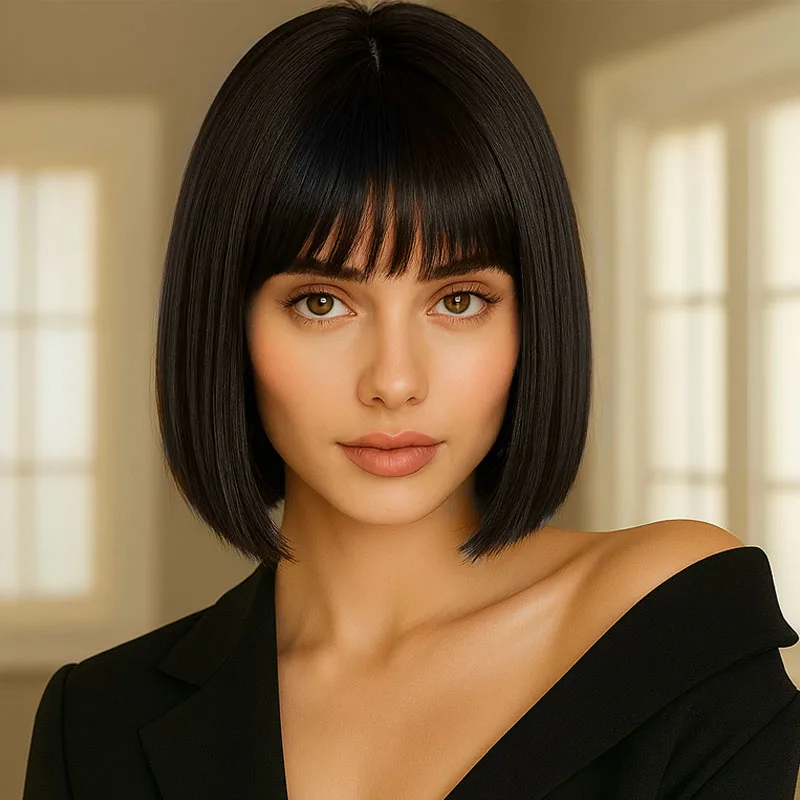 Black 12 inch straight synthetic wig, fashionable and suitable for daily music festivals, suitable for all women
Black 12 inch straight synthetic wig, fashionable and suitable for daily music festivals, suitable for all women