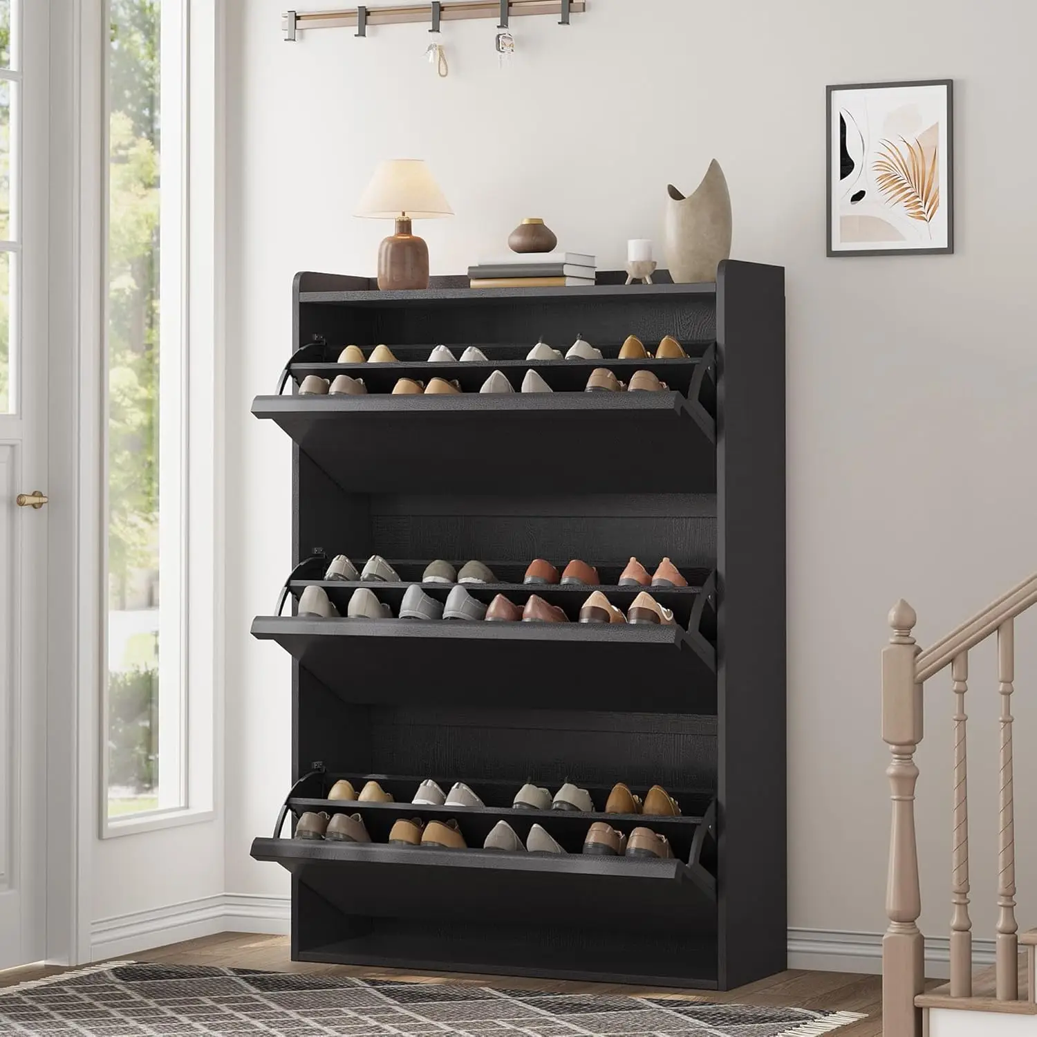 Shoe Cabinet with 3 Flip Drawers, Adjustable Shelf, Entryway Storage, Black
Shoe Cabinet with 3 Flip Drawers, Adjustable Shelf, Entryway Storage, Black