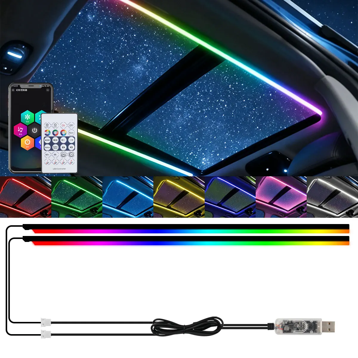 Car Ambient Lighting Accessories LED Skylight Symphony RGB 140cm Panoramic Interior Acrylic Strips APP Control USB Plug and play
Car Ambient Lighting Accessories LED Skylight Symphony RGB 140cm Panoramic Interior Acrylic Strips APP Control USB Plug and play