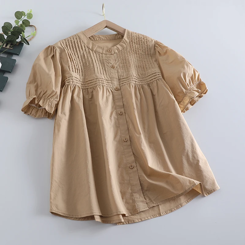 Japanese Sweet Mori Girl Solid Color Cotton Shirts Women Summer New Stand Collar Short Sleeve Casual Loose Blouse Tops
Japanese Sweet Mori Girl Solid Color Cotton Shirts Women Summer New Stand Collar Short Sleeve Casual Loose Blouse Tops