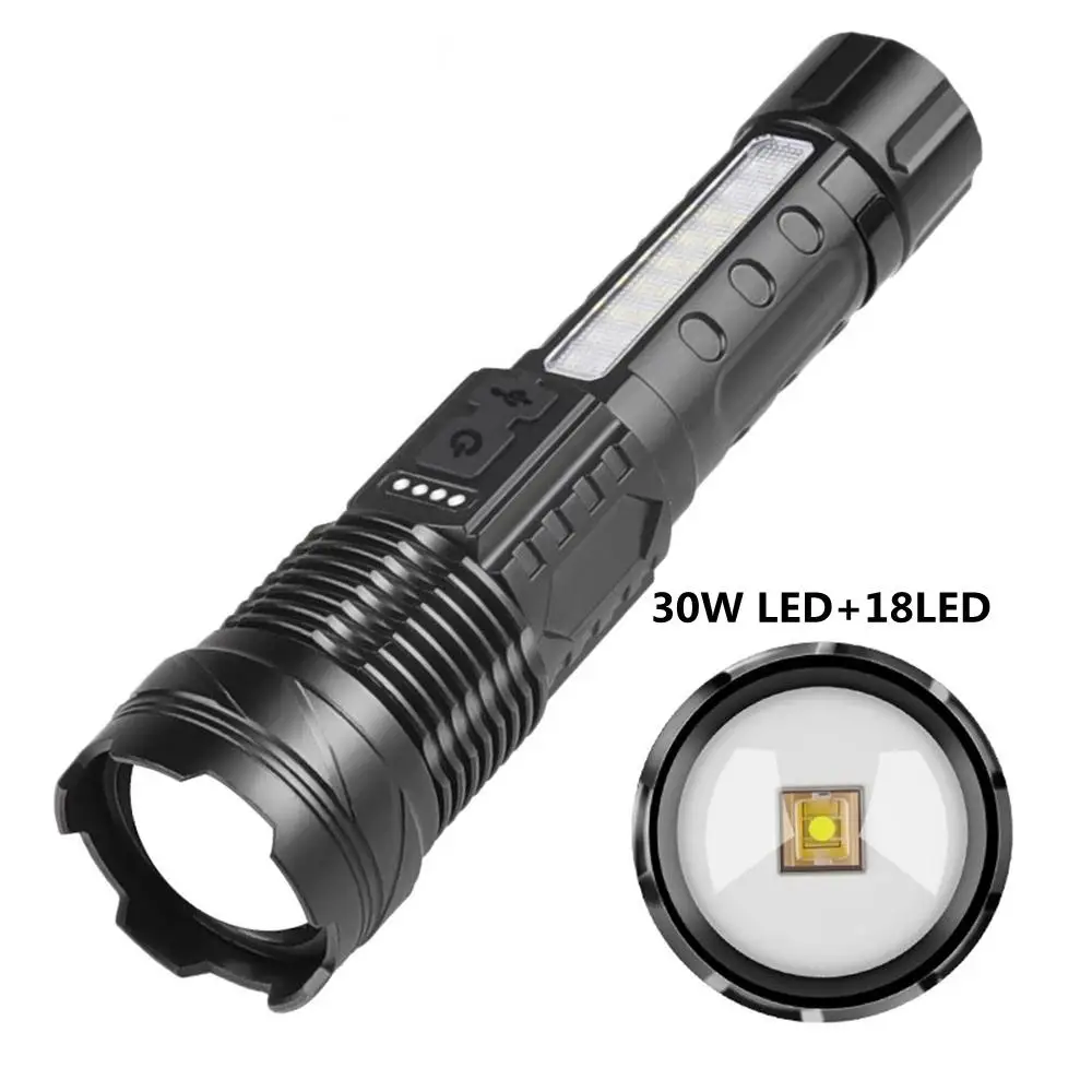 High Power 30W LED+18LED Flashlight Built-in Type-C Charging Power Display With Clip Long Range Torch for Camping
High Power 30W LED+18LED Flashlight Built-in Type-C Charging Power Display With Clip Long Range Torch for Camping