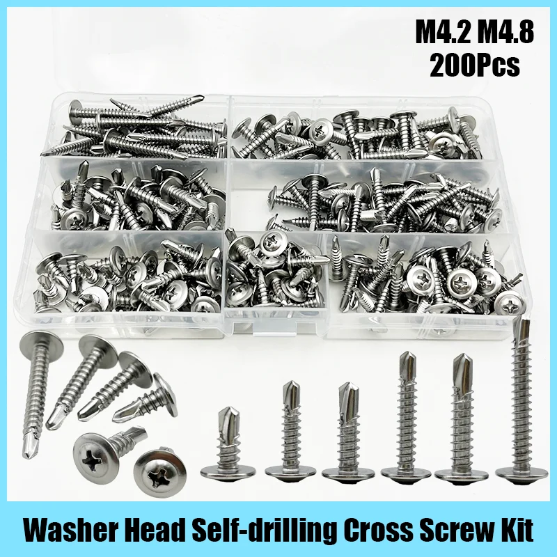 200pcs M4.2 M4.8 Cross Self Drilling Screw Kit Washer Head Self Drilling Tapping Screw 410 Stainless Steel Hardiflex Screw Set
200pcs M4.2 M4.8 Cross Self Drilling Screw Kit Washer Head Self Drilling Tapping Screw 410 Stainless Steel Hardiflex Screw Set