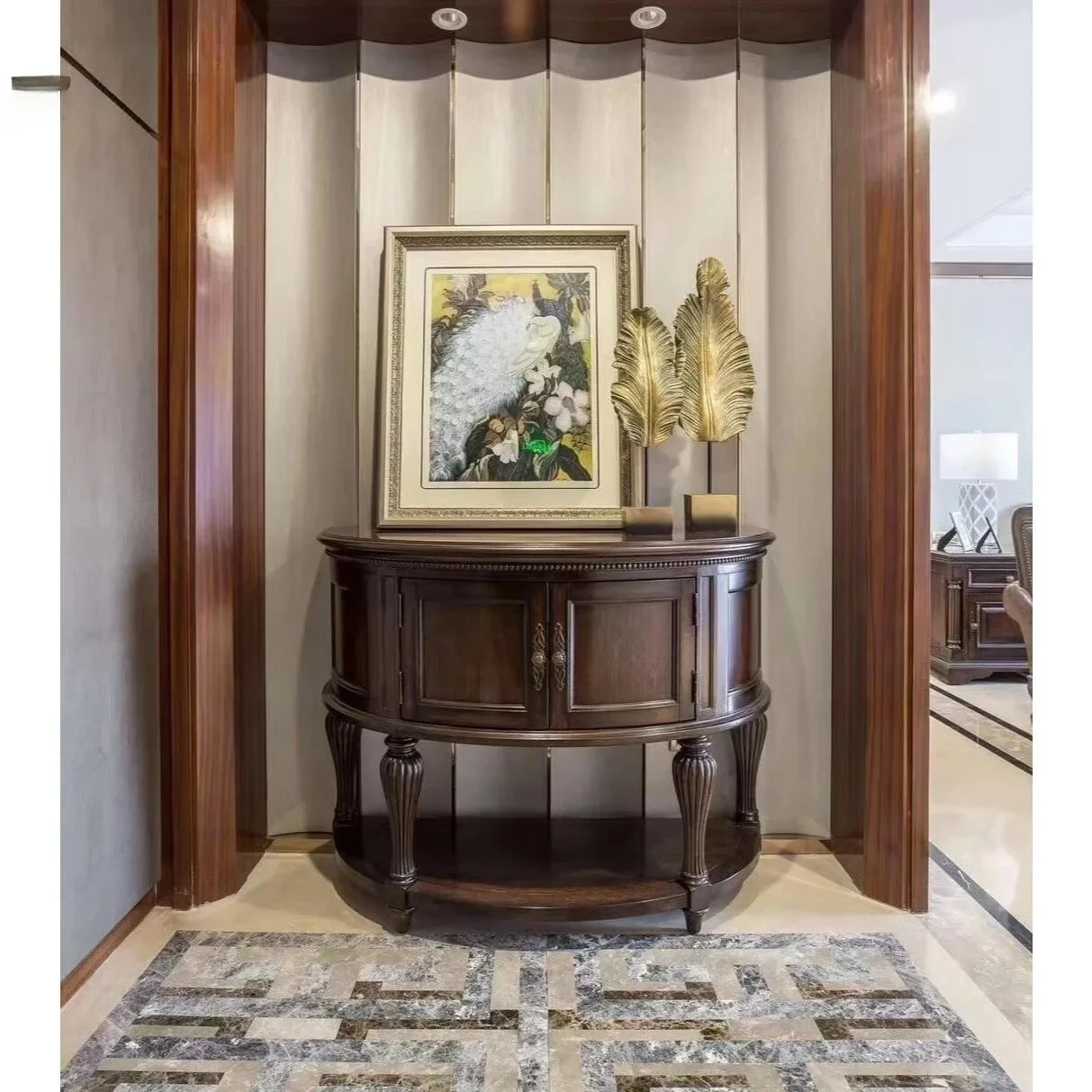 North American Solid Wood Semicircle Console Tables Foyer Decoration Side Cabinet Entrance Cabinet
North American Solid Wood Semicircle Console Tables Foyer Decoration Side Cabinet Entrance Cabinet
