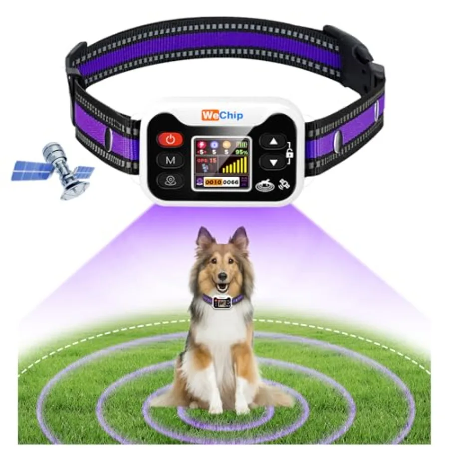 Wireless GPS Dog Fence Collar for lawns farms walks purple waterproof 3 alerts 0-9 levels 66-6560FT radius 122H rechargeable ba
Wireless GPS Dog Fence Collar for lawns farms walks purple waterproof 3 alerts 0-9 levels 66-6560FT radius 122H rechargeable ba