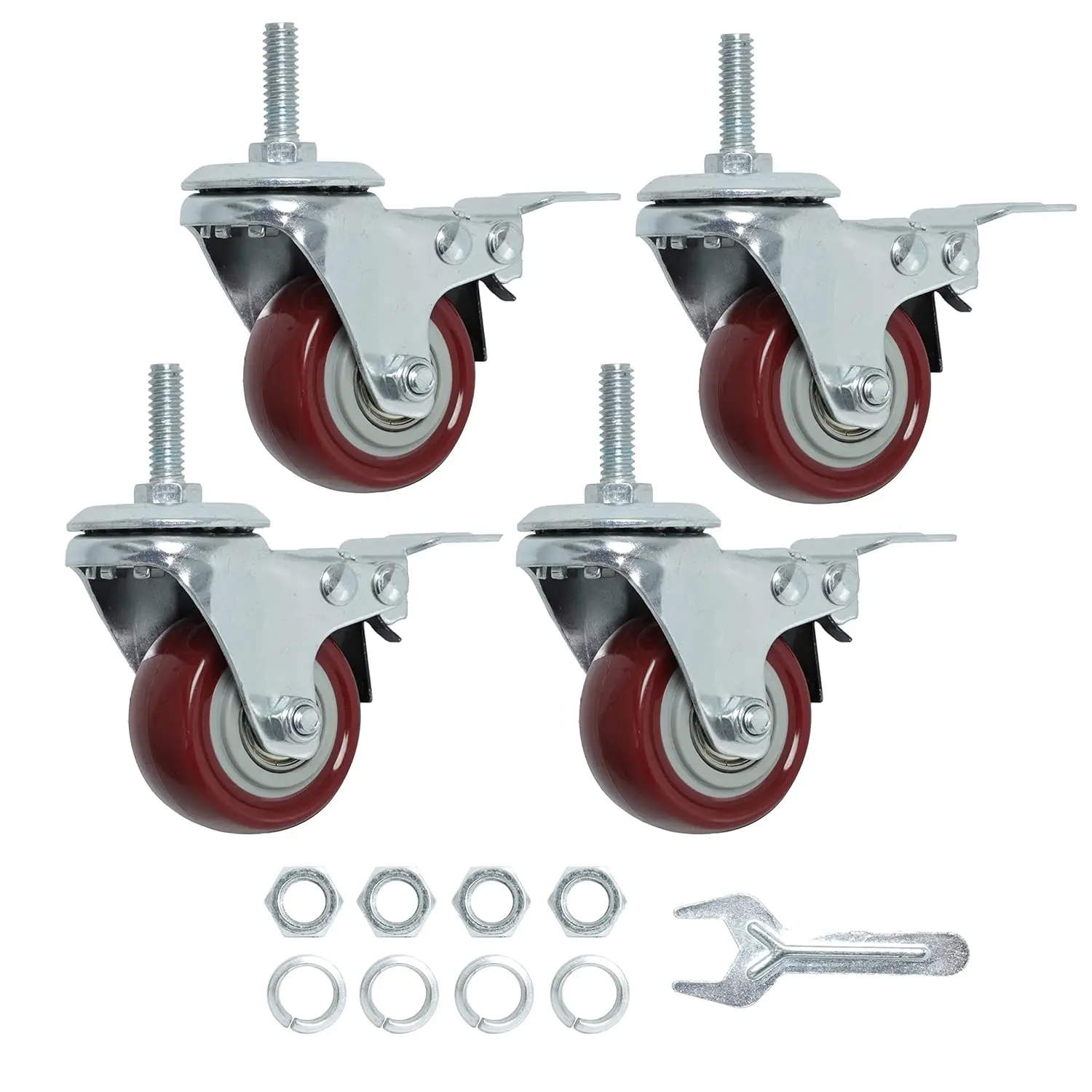 2 Inch Swivel Caster Wheels Heavy Duty Threaded Stem with Brake Set of 4 for Wire Shelves, 800 Lbs Load Capacity PU Casters
2 Inch Swivel Caster Wheels Heavy Duty Threaded Stem with Brake Set of 4 for Wire Shelves, 800 Lbs Load Capacity PU Casters