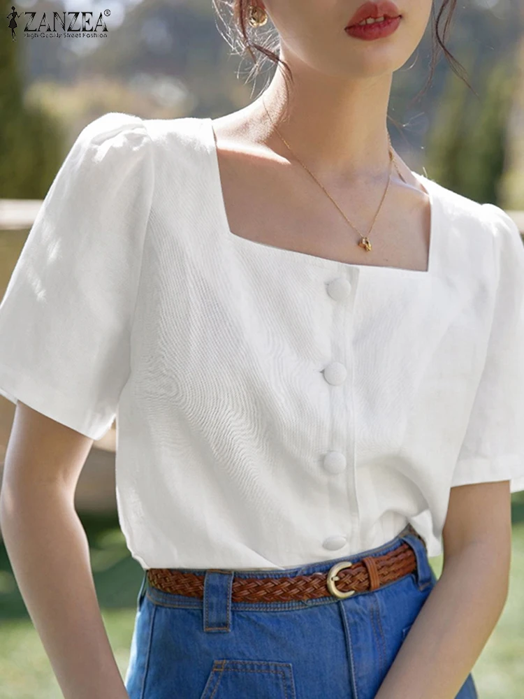 Women Tops Solid Square Neck Blouses Casual Short Sleeve Blusas ZANZEA 2025 Summer Tunic Oversized Loose Vintage Pullover
Women Tops Solid Square Neck Blouses Casual Short Sleeve Blusas ZANZEA 2025 Summer Tunic Oversized Loose Vintage Pullover