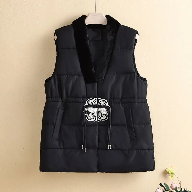Embroider Cotton Sleeveless Women 2025 Autumn Winter Down Vest Coats Pockets Fashion Outerwear Black Vests Cardigan Coats
Embroider Cotton Sleeveless Women 2025 Autumn Winter Down Vest Coats Pockets Fashion Outerwear Black Vests Cardigan Coats