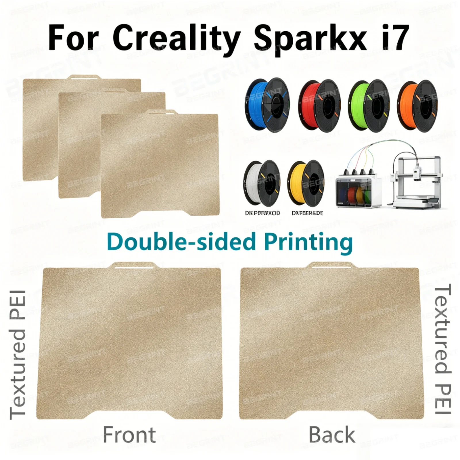 For Creality Sparkx i7 Build Plate Double Sided Textured PEI 265×300mm Spring Steel Bed 300℃ Flexible Print Bed for Creality i7
For Creality Sparkx i7 Build Plate Double Sided Textured PEI 265×300mm Spring Steel Bed 300℃ Flexible Print Bed for Creality i7
