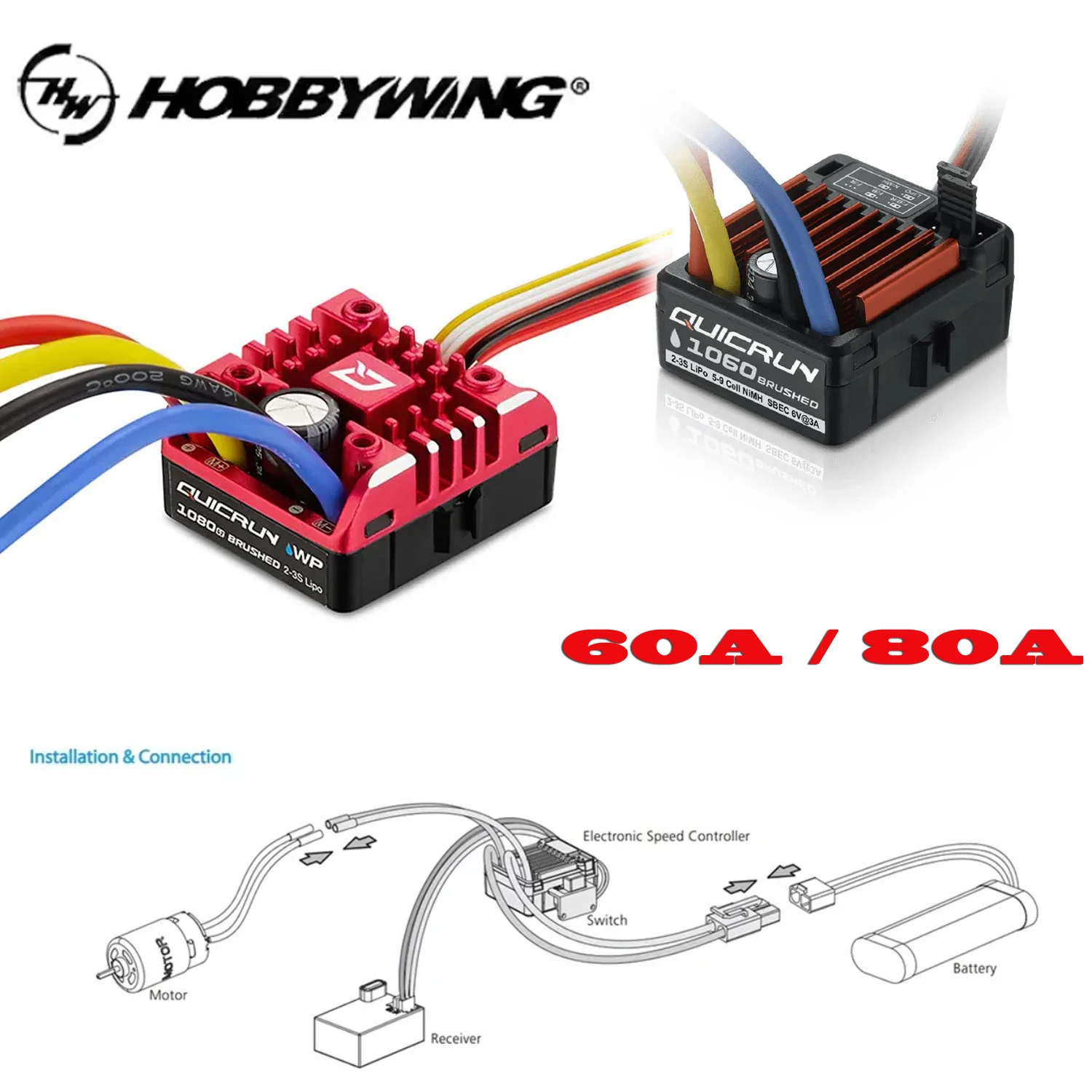 HobbyWing QuicRun 1060 60A/1080 G2 80A Водонепроницаемый электронный регулятор скорости (ESC) для коллекторных двигателей, для радиоуправляемых моделей внедорожников 1/10
HobbyWing QuicRun 1060 60A/1080 G2 80A Водонепроницаемый электронный регулятор скорости (ESC) для коллекторных двигателей, для радиоуправляемых моделей внедорожников 1/10