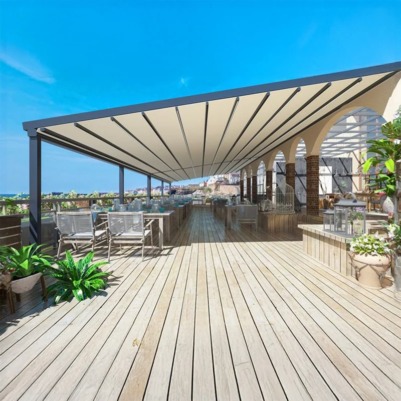 Умный электрический складной навес — выдвижное навесное покрытие от дождя/солнца из алюминиевого сплава для уличных дворов и крыш
Умный электрический складной навес — выдвижное навесное покрытие от дождя/солнца из алюминиевого сплава для уличных дворов и крыш