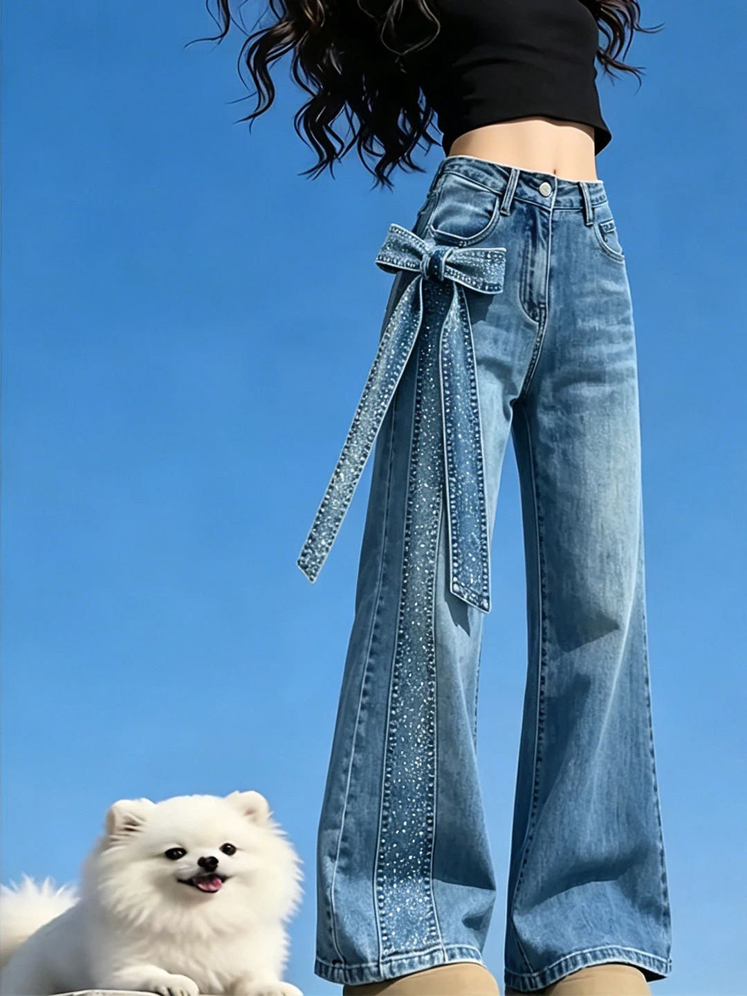 Blue Starry Flash Diamond Women's Bell Bottom Jeans High Waist Straight Leg Fashionable Knot Summer New Arrival
Blue Starry Flash Diamond Women's Bell Bottom Jeans High Waist Straight Leg Fashionable Knot Summer New Arrival