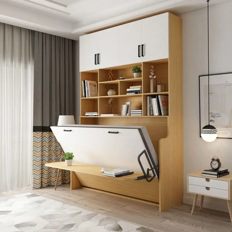 Multifunctional portable wardrobe small apartment desk folding bed bookcase integrated Murphy bed hidden wall bed customization
Multifunctional portable wardrobe small apartment desk folding bed bookcase integrated Murphy bed hidden wall bed customization