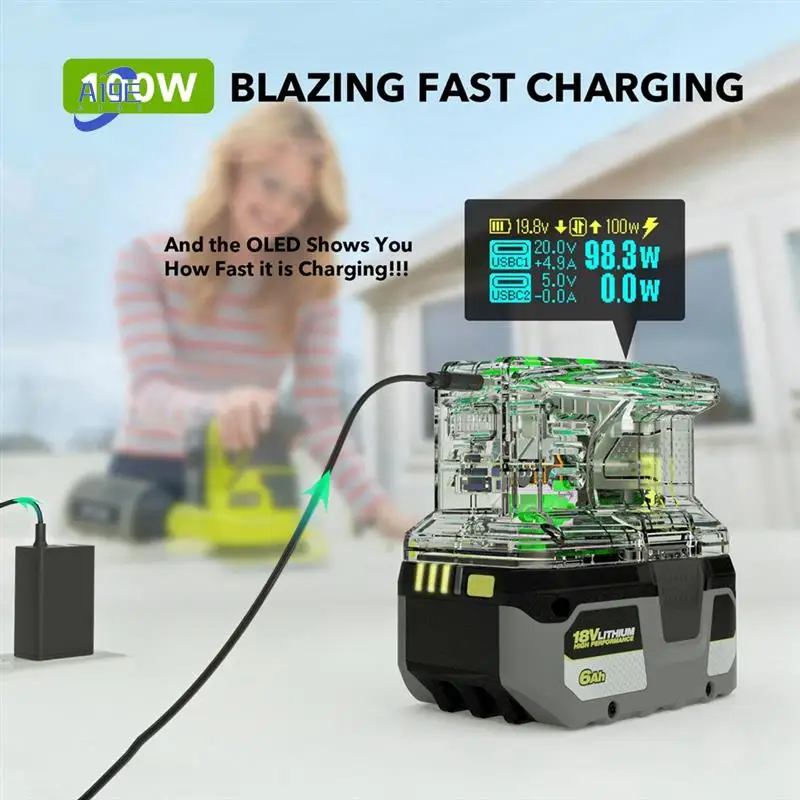 A19E-Fast Charger For RYOBI 18V ONE+ Battery Charger Lithium Battery 100W Fast Charger Two-Way Power Charger PSC Pro Max
A19E-Fast Charger For RYOBI 18V ONE+ Battery Charger Lithium Battery 100W Fast Charger Two-Way Power Charger PSC Pro Max