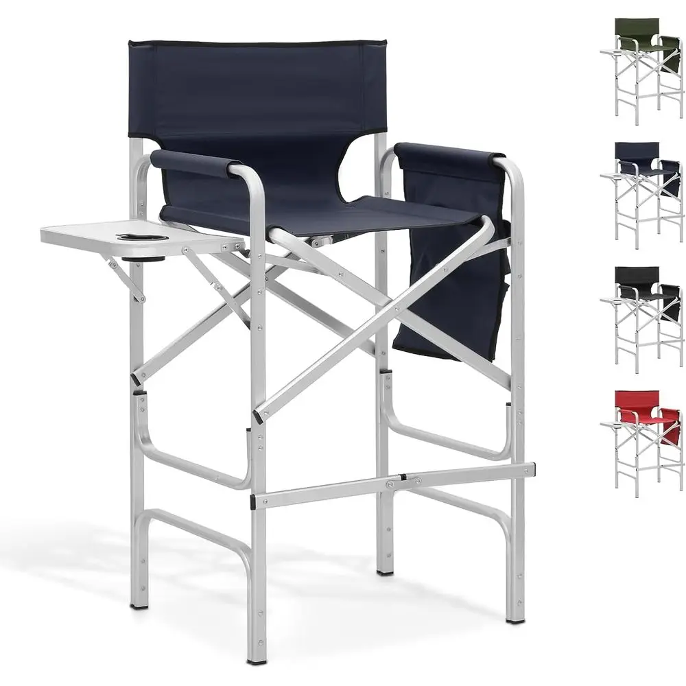 31 Inch Tall Aluminum Frame Folding Director Makeup Chair With Side Table Cup Holder Pockets 250LBS Load Outdoor Blue
31 Inch Tall Aluminum Frame Folding Director Makeup Chair With Side Table Cup Holder Pockets 250LBS Load Outdoor Blue