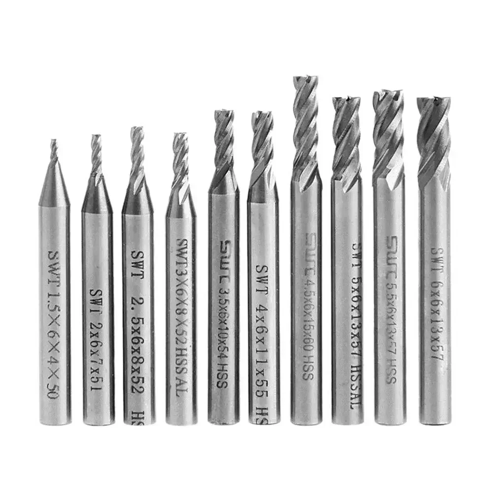 10Pcs/set High Precision HSS Metal Cutter CNC Cobalt 1.5-6mm 4 Flutes Aluminum Milling Tool Key Seater Router Bit For Engraving
10Pcs/set High Precision HSS Metal Cutter CNC Cobalt 1.5-6mm 4 Flutes Aluminum Milling Tool Key Seater Router Bit For Engraving