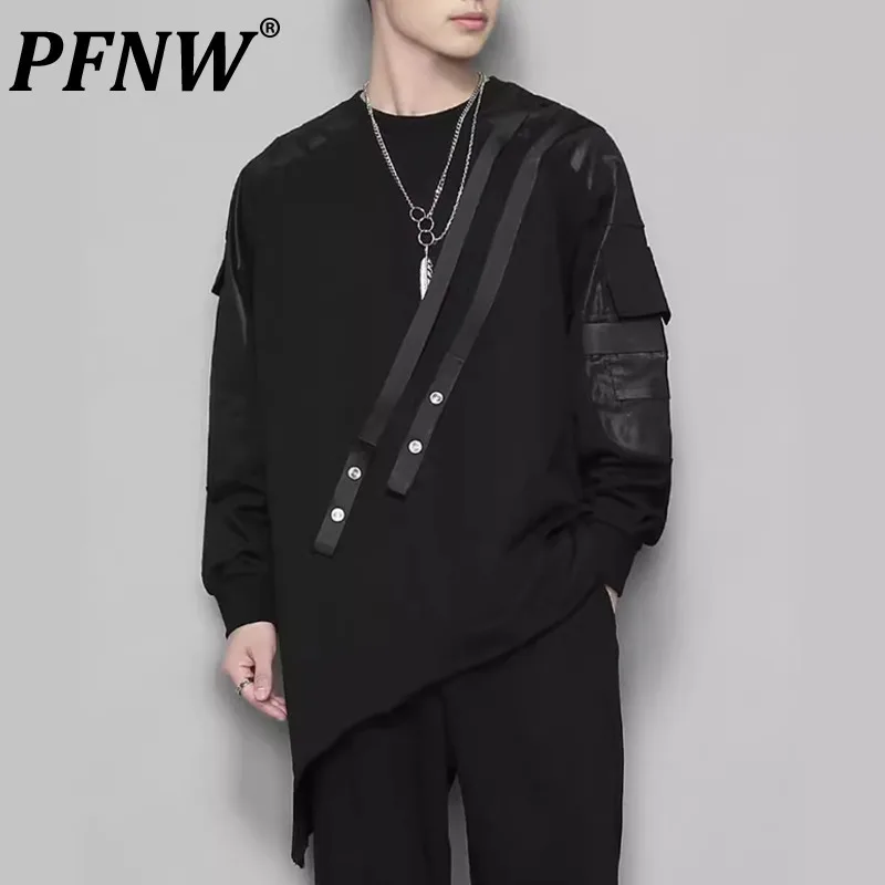PFNW Dark Style Men's Sweatshirts PU Leather Patchwork Irregular Ribbon Round Collar Male Pullover Tops New Autumn 2024 12C549
PFNW Dark Style Men's Sweatshirts PU Leather Patchwork Irregular Ribbon Round Collar Male Pullover Tops New Autumn 2024 12C549