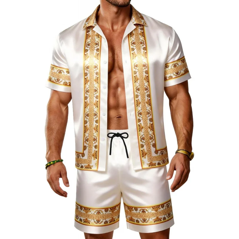 Men Hawaiian Shirt Sets Satin Silk Casual Button Down Shirts 2 Piece Luxury Summer Beach Outfits
Men Hawaiian Shirt Sets Satin Silk Casual Button Down Shirts 2 Piece Luxury Summer Beach Outfits