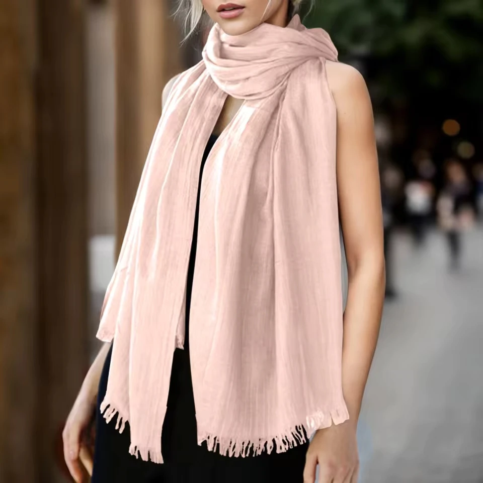 Womens Solid Color Cotton And Linen Scarf For All Season Beach Strip Scarf Primitive Mantle Scarf
Womens Solid Color Cotton And Linen Scarf For All Season Beach Strip Scarf Primitive Mantle Scarf