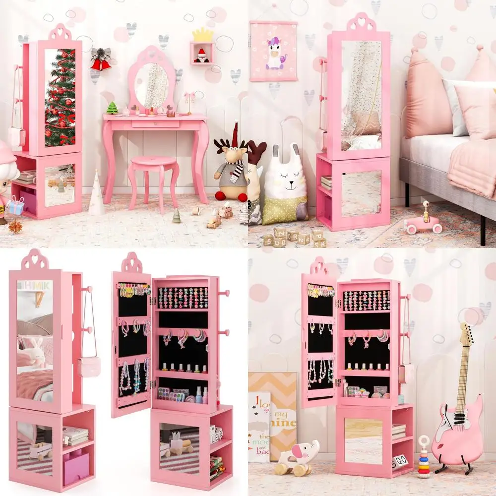 46 Pink Kids' Vanity Cabinet with Full-Length Mirror, Storage Shelves, and Garment Rack
46 Pink Kids' Vanity Cabinet with Full-Length Mirror, Storage Shelves, and Garment Rack