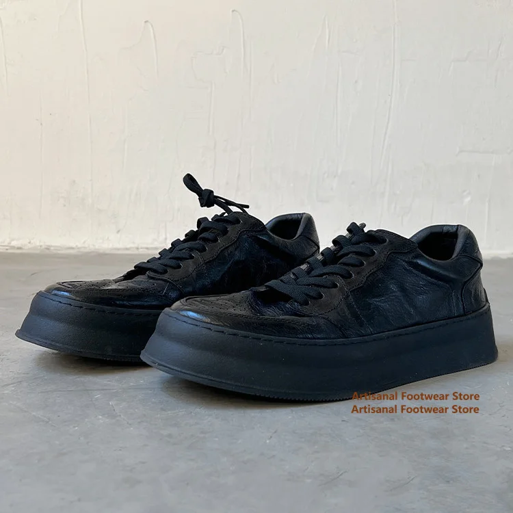 Black Leather Men's Casual Shoes Vintage Thick-Soled Lace Up Board Shoes Low-Top Breathable Height-Increasing Men's Shoes
Black Leather Men's Casual Shoes Vintage Thick-Soled Lace Up Board Shoes Low-Top Breathable Height-Increasing Men's Shoes
