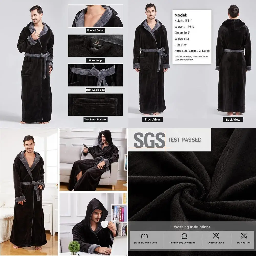 Two-Tone Plush Flannel Bathrobe for Big & Tall Men with Hood and Contrast Fleece, Full-Length Robe for Home
Two-Tone Plush Flannel Bathrobe for Big & Tall Men with Hood and Contrast Fleece, Full-Length Robe for Home