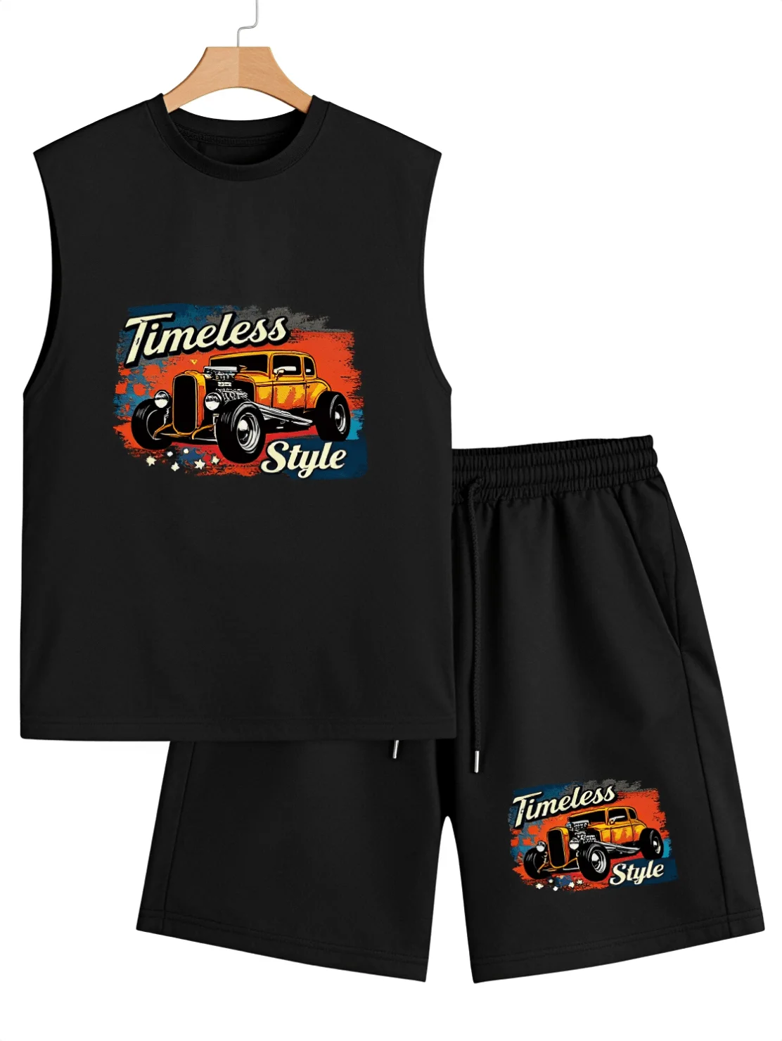 Mens Two Piece Summer Set: Sleeveless Graphic Tank Top And Elastic Waist Shorts For Casual Streetwear Use
Mens Two Piece Summer Set: Sleeveless Graphic Tank Top And Elastic Waist Shorts For Casual Streetwear Use