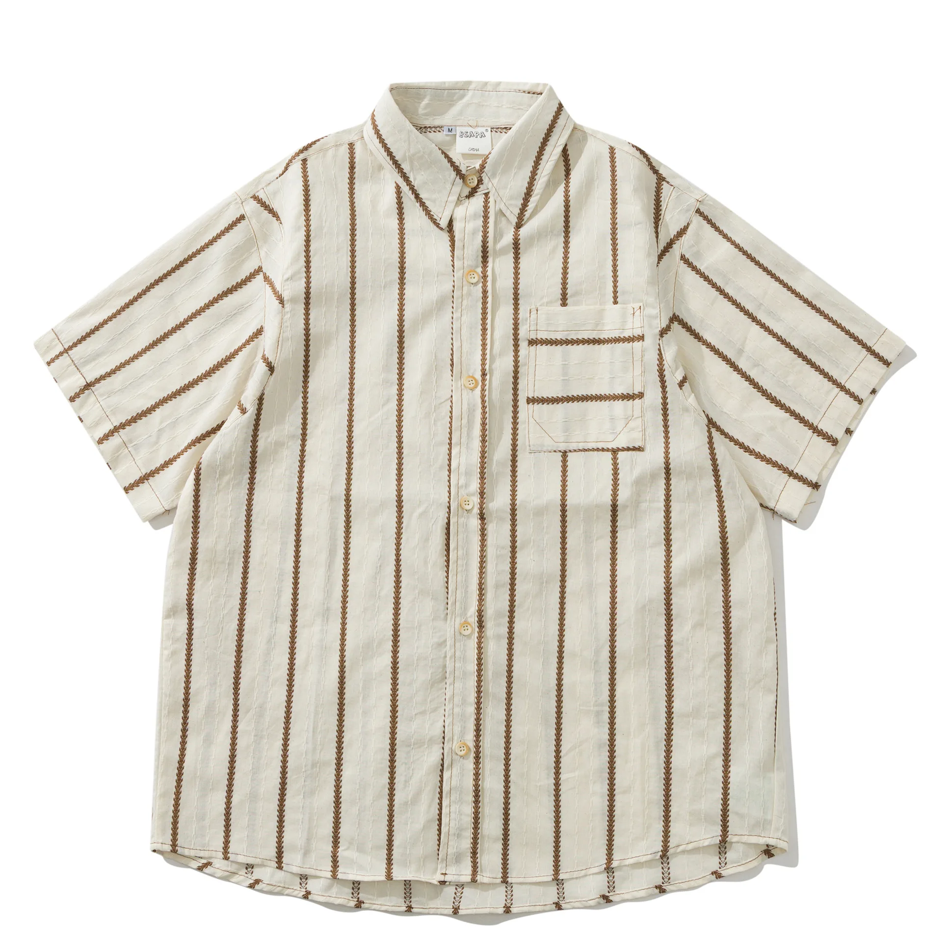 Summer Japanese Retro Amiskhaki Folk Striped Jacquard Short Sleeved Shirt for Men and Women Loose Five Quarter Sleeved Shirt
Summer Japanese Retro Amiskhaki Folk Striped Jacquard Short Sleeved Shirt for Men and Women Loose Five Quarter Sleeved Shirt