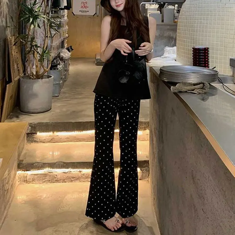 Women's Clothing Black Polka Dot Bootcut Pants Korean Vintage Spring Summer Fashion Slim High Waist Elastic Casual Aura Trousers
Women's Clothing Black Polka Dot Bootcut Pants Korean Vintage Spring Summer Fashion Slim High Waist Elastic Casual Aura Trousers