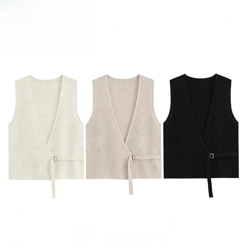 Fashionable V-Neck Knitted Vest Women's Cardigan Style Belted Hollow out Design Spring 2026 Outerwear Polyester Regular Length
Fashionable V-Neck Knitted Vest Women's Cardigan Style Belted Hollow out Design Spring 2026 Outerwear Polyester Regular Length