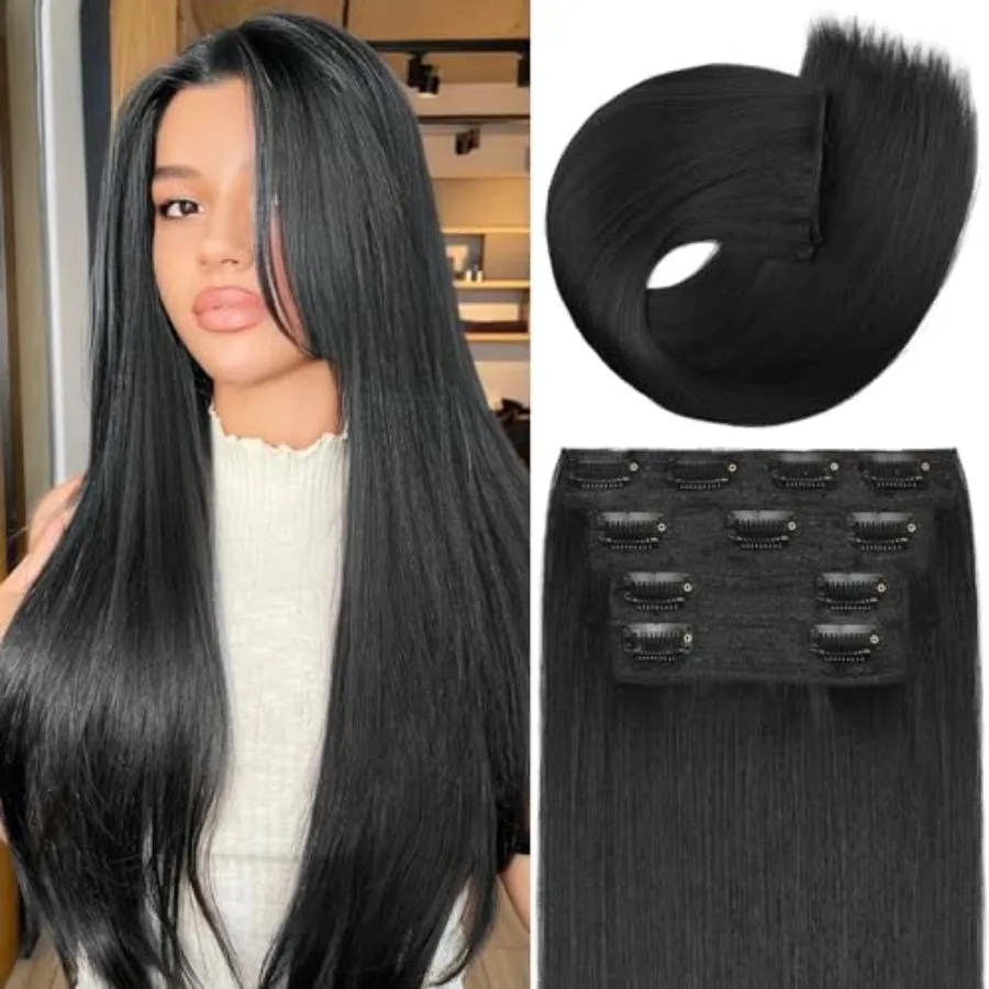 Clip in Synthetic Hair Extensions Black Long Straight 4PCS Thick Hairpieces Fiber Double Weft Natural Hair Extensions 22 Inch f
Clip in Synthetic Hair Extensions Black Long Straight 4PCS Thick Hairpieces Fiber Double Weft Natural Hair Extensions 22 Inch f