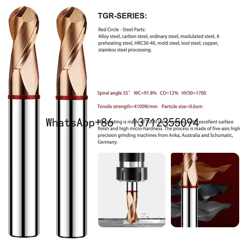 TGR-HRC55 2-Flute Ball Nose End Mills Tungsten Steel Carbide Nano Coating Milling Cutter For CNC Machining Center Tools
TGR-HRC55 2-Flute Ball Nose End Mills Tungsten Steel Carbide Nano Coating Milling Cutter For CNC Machining Center Tools