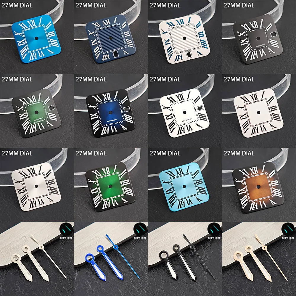 27mm Vintage Square Roman Numerals Watch Dial, 3/6 O'clock Date Window with Blue Green Hands, Fit NH35 Automatic Movement Watch
27mm Vintage Square Roman Numerals Watch Dial, 3/6 O'clock Date Window with Blue Green Hands, Fit NH35 Automatic Movement Watch