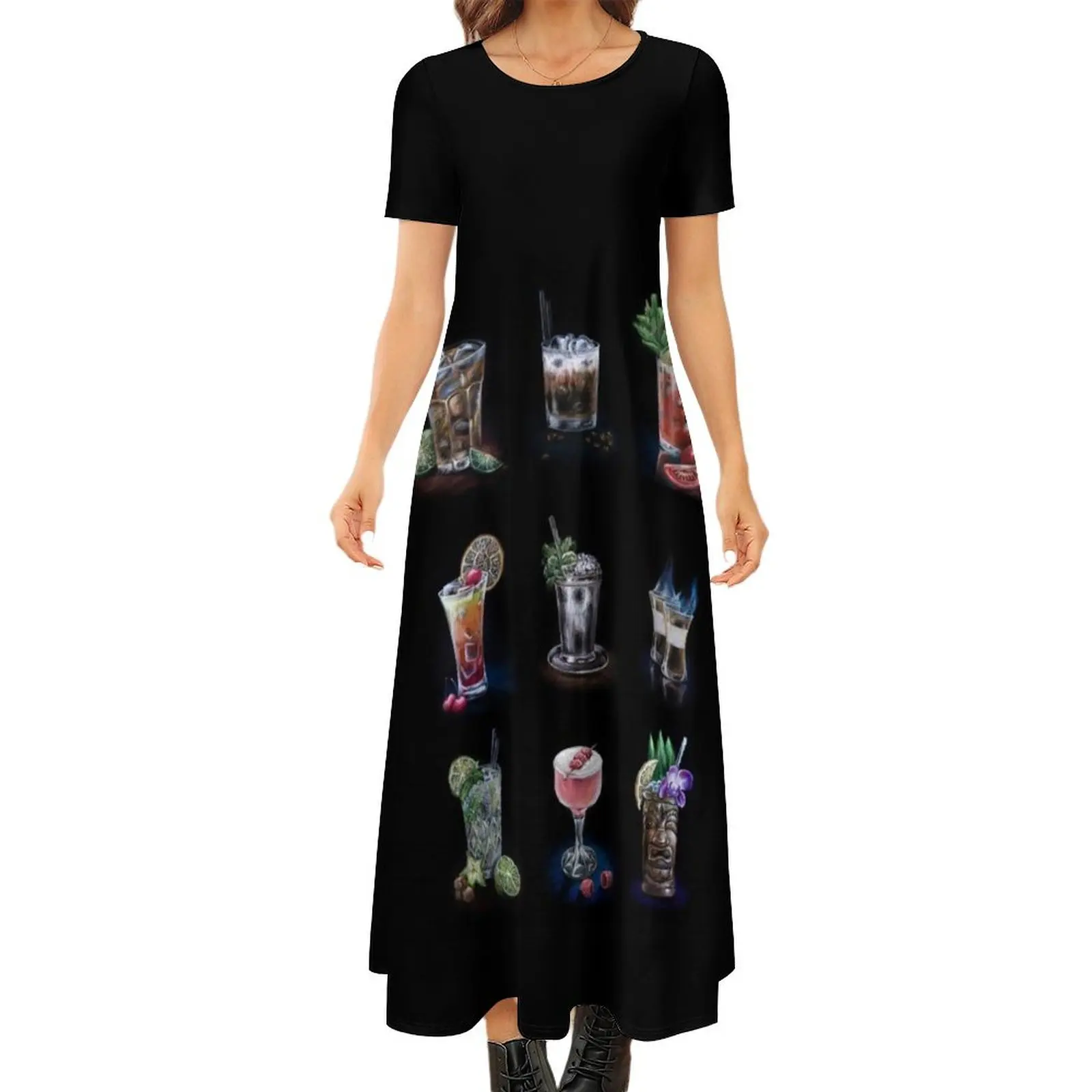 Hand drawn cocktail collection on black Round Neck Short Sleeve Dress evening dress Long veiled dresses
Hand drawn cocktail collection on black Round Neck Short Sleeve Dress evening dress Long veiled dresses