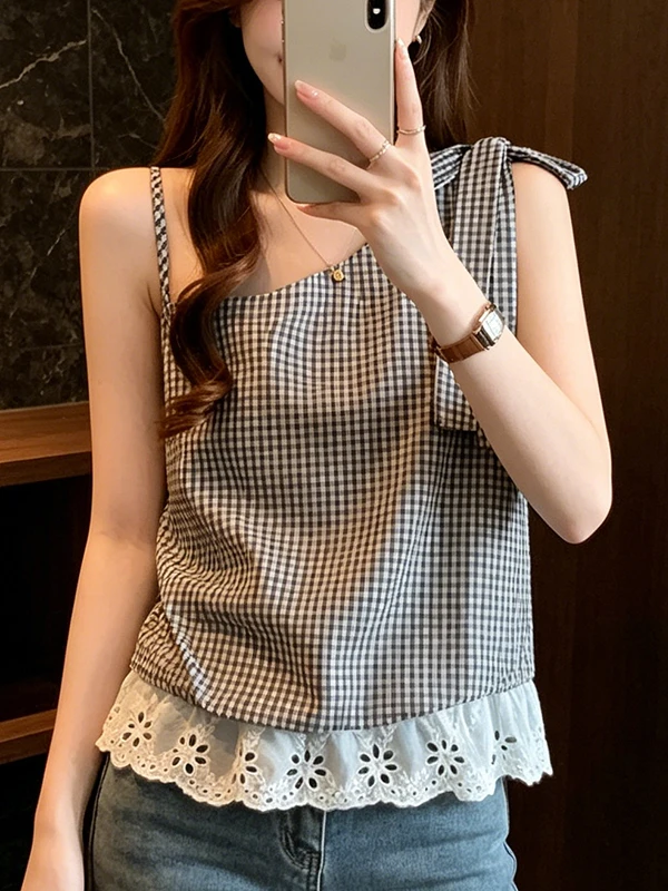 Summer New Plaid Shirt Women's Shoulder Bows Splicing Flower Top Large Size Simple Style Knot Patterned Blouse
Summer New Plaid Shirt Women's Shoulder Bows Splicing Flower Top Large Size Simple Style Knot Patterned Blouse